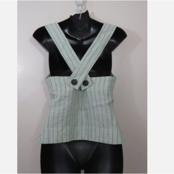 Everlane Size 0 Apron Tank Top Linen Striped Green - Picture 5 of 5